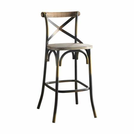 GFANCY FIXTURES 43 in. High Back Antiqued Copper & Oak Finish Bar Chair GF3099616